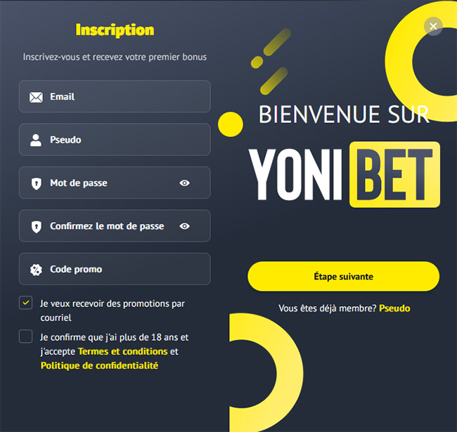 inscription 1 yonibet