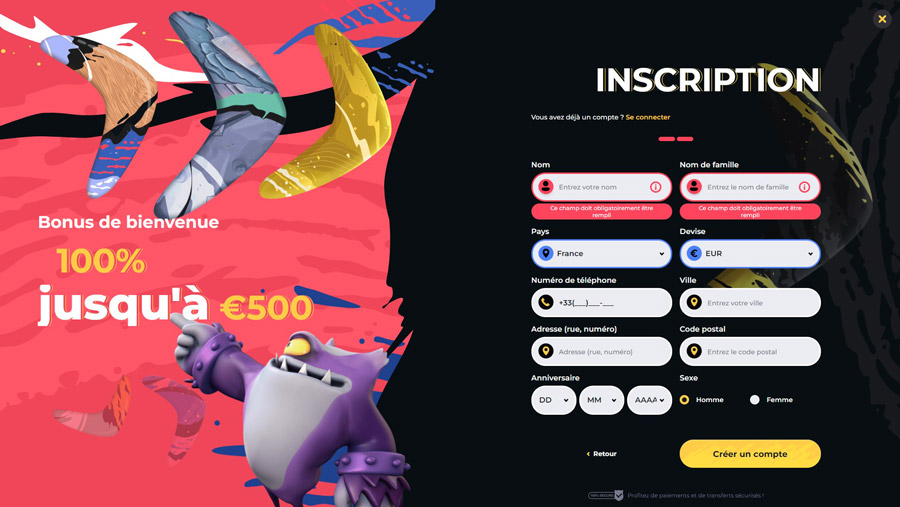 Inscription Boomerang Casino partie 2