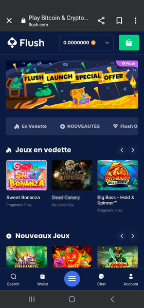 Accueil mobile Flush Casino