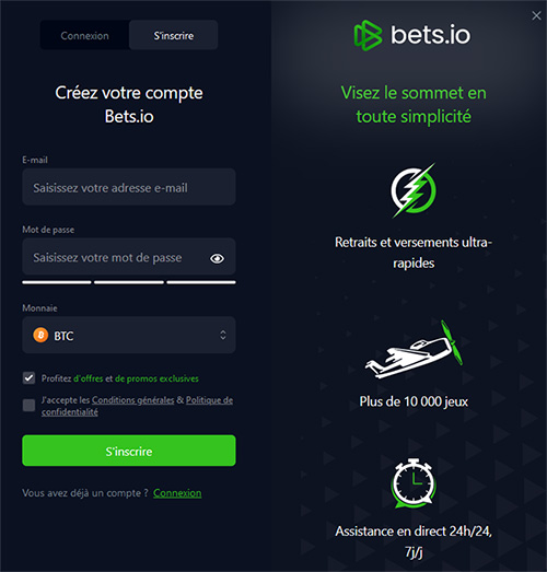 Bets.io Inscription